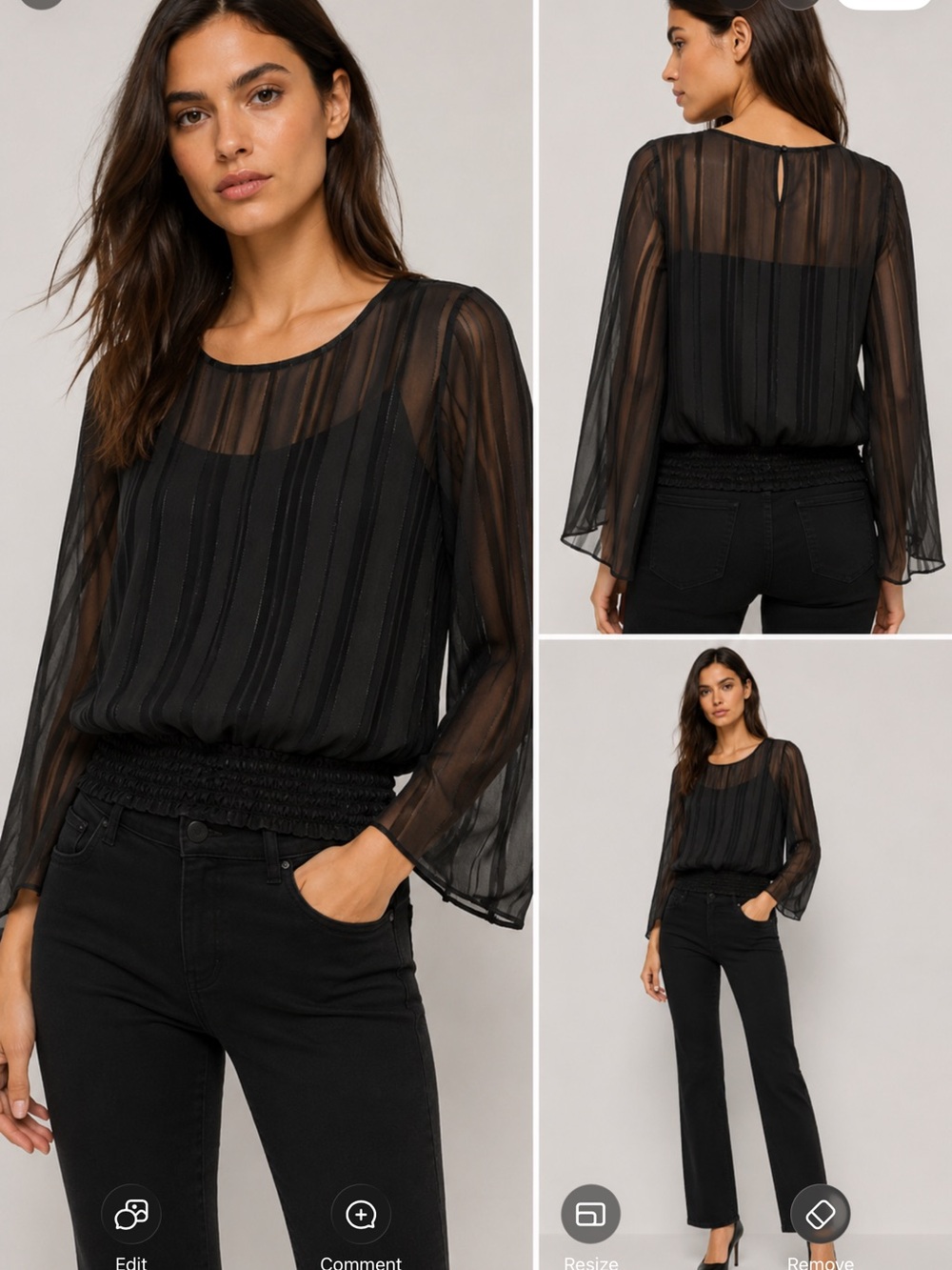 BCX Black Sheer Stripe Blouse Sz S